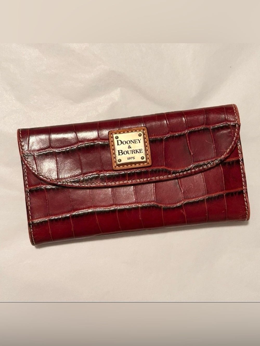 Dooney & Bourke Denison Continental Clutch Wallet Bordeaux Color Croc Embossed